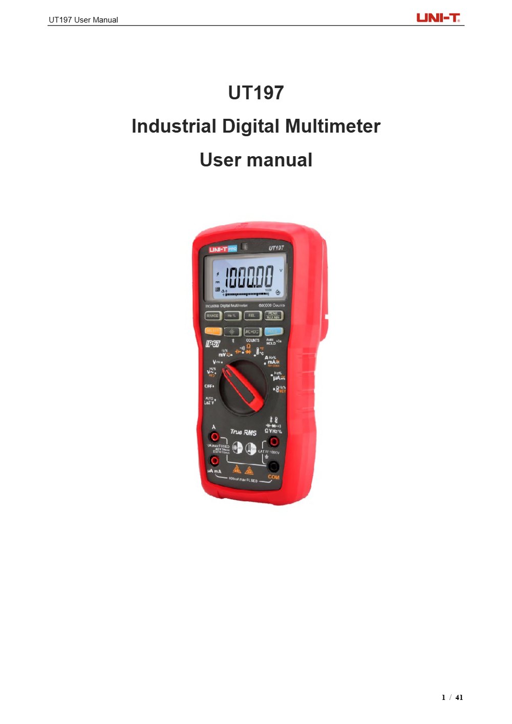 English original: cover of the UT197 multimeter manual